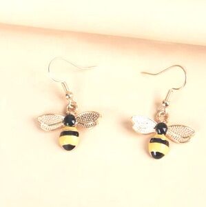 NEW CUTE Bee Dangle Earrings yellow black enamel gold pl stainless pierced NWT